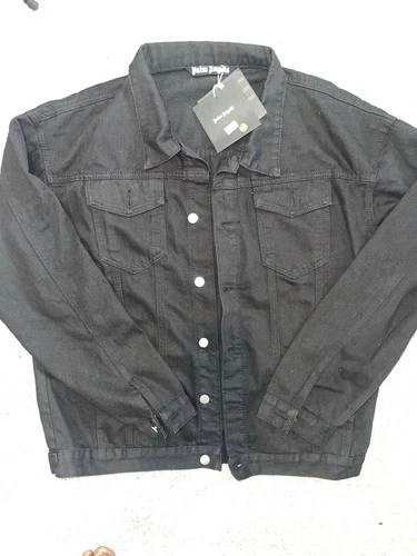 Palm Angels Men Black Vintage Logo Back Button Front Denim Jacket size X-LARGE  image 10