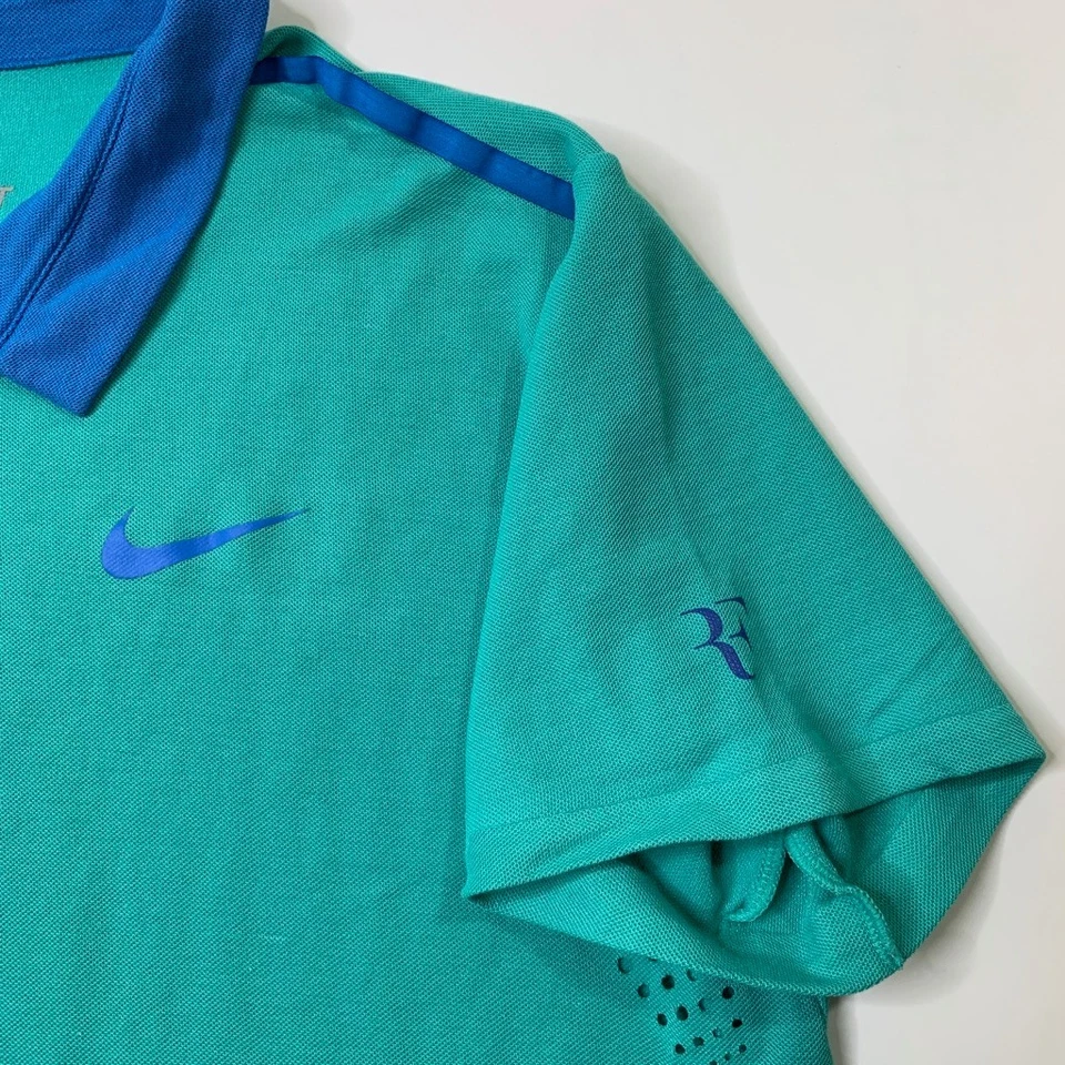 Camisa Roger Federer RF Para Hombres XL Verde Caramelo Ventaja Premier 2014 Nike Tenis Foto 3 de 4