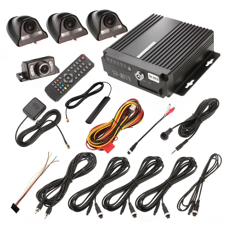 Antena GPS inalámbrica DVR 4G para vehículos de 4 canales grabadora de video + control remoto + 4 * cámaras HD 12 V Foto 2 de 4