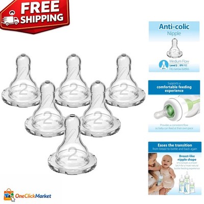 6-Pack Dr. Brown s Natural Flow Level 2 Silicone Nipples for Smooth Feeding