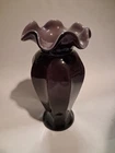 Vtg Purple Fenton Vase w/Lavender Cased Inside, 8 Panels, Ruffled Top Edge