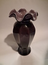 Vtg Purple Fenton Vase w/Lavender Cased Inside, 8 Panels, Ruffled Top Edge