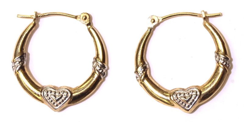 14k yellow & white gold hollow hoop huggie earrings .9g estate vintage antique