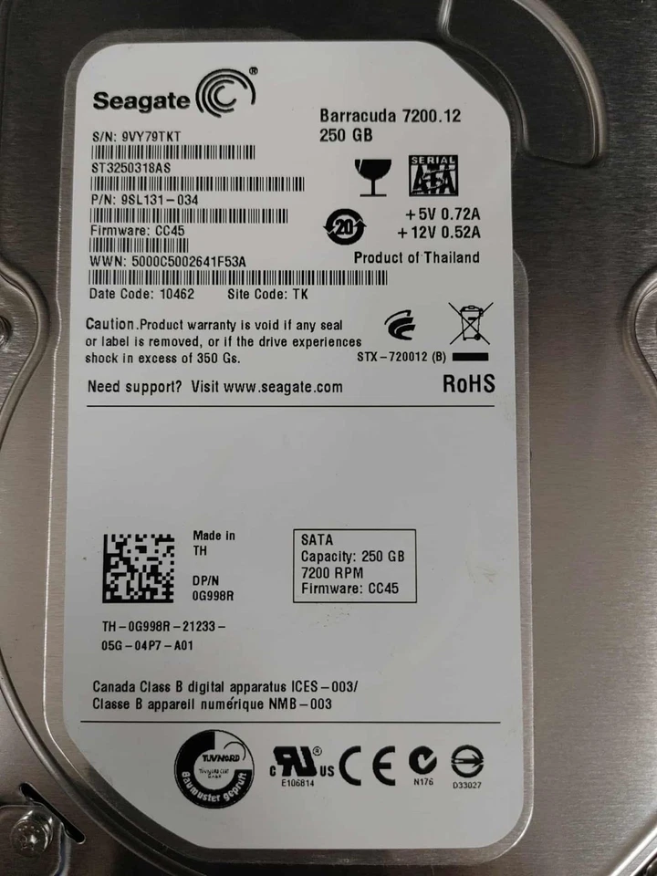 Dell G998R ST3250318AS 9SL131-034 250GB 7.2K RPM FW CC45 DC 10462 SATA 3.5" HDD - Image 3 of 4