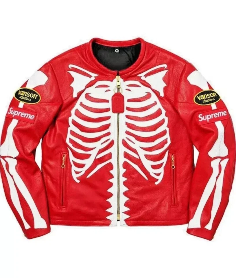 Supreme x Vanson Leathers Red Skeleton Racing Jacket - Image 3 of 4