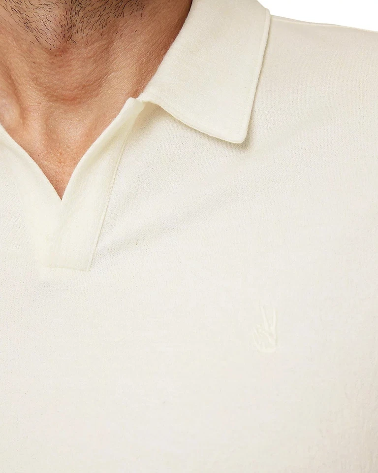 John Varvatos Men's Hauge Peace Sign Jacquard SS Polo Open Collar Shirt Natural - Image 2 of 4