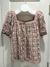 Max Studio London Women’s Boho Floral Peasant Top Red Green Floral Medium