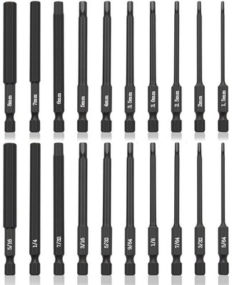 20 Piece Hex Head Allen Wrench Drill Bit Set, 1/4 Inch Shank Metric and SAE S...