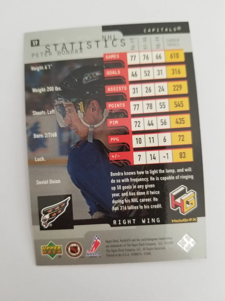 1999-00 Upper Deck HoloGrFX #59 Peter Bondra - Image 2 of 2