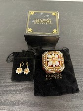 Joan Rivers RED Enameled Trinket Box Pin & Earrings Set Rhinestone NEW MIB