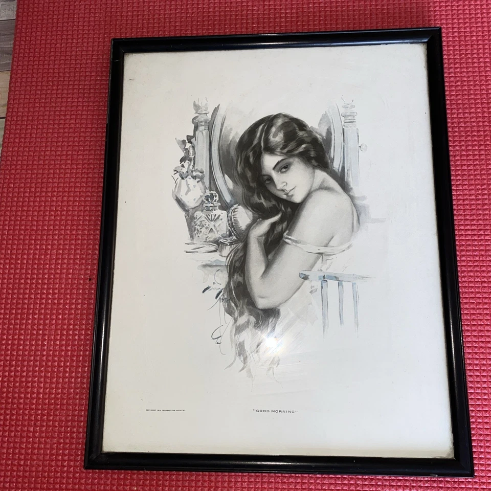 Estampa vintage de “bom dia” por Harrison Fisher. Aproximadamente 12 x 15 pol - Imagem 3 de 4