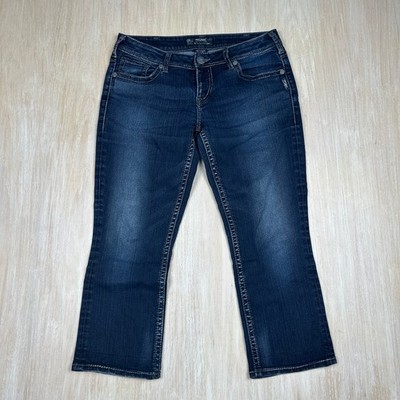 Silver Aiko Kick Flare Cropped Capri Ankle Low Rise Dark Wash Denim Jeans 30