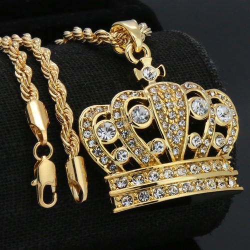 14K Gold Plated 3D King Crown Pendant 