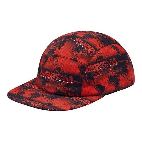 CASQUETTE DE CAMP EN COUTURE TAPÉE SUPREME WORLD FAMOUS ROUGE OS S/S 2018 100 % AUTHENTIQUE