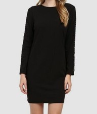 $80 RSVP Womens Black Evie Beaded Sheer Long Sleeve Stretch Shift Dress Size 4