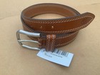 Timberland Mens 3.5cm Leather Belt  Brown Small fits 34”-36” Stitch Detail New