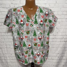 Serene Uniforms X-Large Christmas Scrub Top Owls Trees Candy Canes