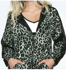 Victoria  s Secret PINK Animal Print Anorak Jacket Hoodie Sz XS/S Full Zip Black