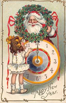 J84/ Santa Claus Christmas Postcard c1910 Clock Child New Year 466