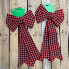 Plaid Red Black Bow Holiday Christmas Decoration New Lot of 2 