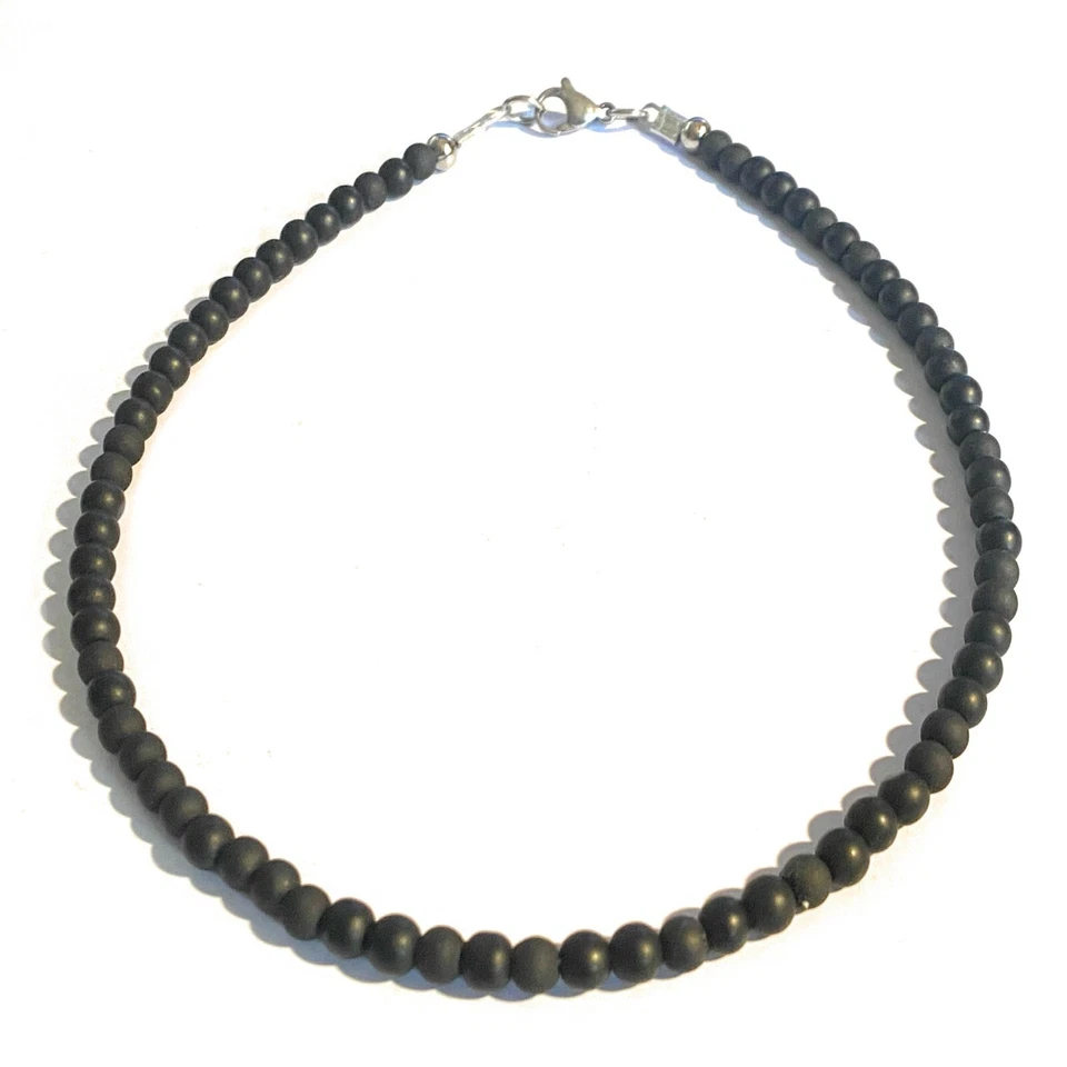 Collana pietre dure onice nero da uomo in acciaio inox lunga 45 cm con donna di - Immagine 2 di 4