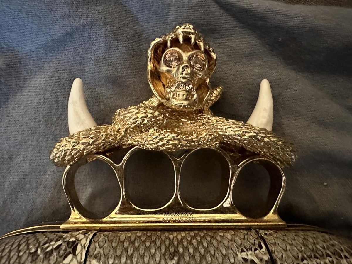 Rare Alexander McQueen Skull Knuckle Box Clutch Snakeskin