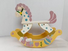 Vintage Wooden Doll Toy Rocking Horse 11.5 Tx13"Lx6"W Yellow White 524