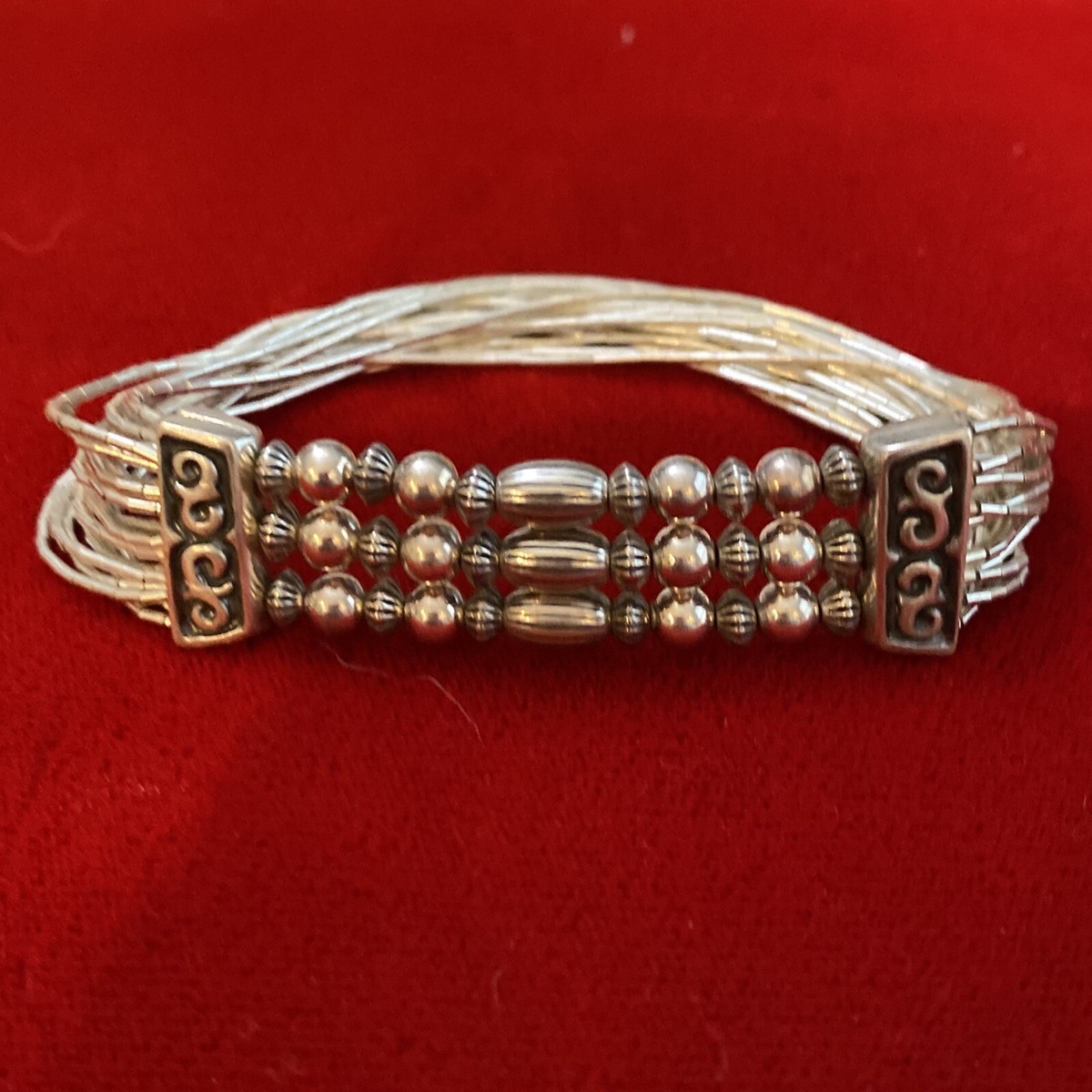 elfbar nachfüll pod läuft aus Vintage Dakota West/ Shube Liquid Sterling Silver Beaded Stretch Bracelet