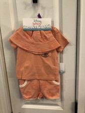 NWT Girls Size 12M Three Piece Set Minnie Mouse Orange SKU WR Hat, Shirts Short