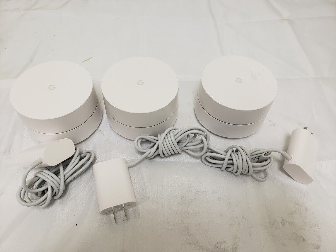 3 pack Used Google Wifi Model AC-1304 Whole Home Mesh Wi-Fi 3 pack Used Google Wifi Model AC-1304 Whole Home Mesh Wi-Fi