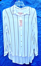 NWT Philoshophy White Button Down Navy Stripes Women's MEDIUM