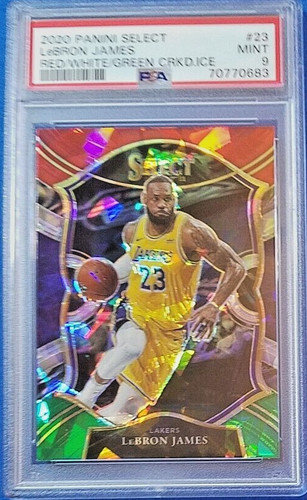 LeBRON JAMES - 2020 PANINI SELECT - RED/WH/GRN CRACKED ICE- PSA 9 - MAKE OFFER!