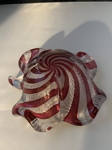 MCM Murano art glass bowl HEAVY Latticino Zanfirico gold Aventurine Circus Top - Picture 10 of 24