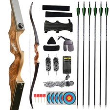 60" Takedown Recurve Bow 20-60lbs Arrow Set Archery RH LH Hunting Bow Training