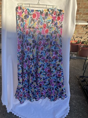 RUBY Rd. Midi Skirt Size 10.  Sheer & Lined Flowing Pull On