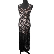 Windsor Black Lace Nude Sheath Evening Dress S Prom Formal Lace Up Back