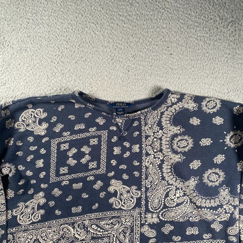 Polo Ralph Lauren Sweater Youth Large (12-14) Blue Paisley Bandana Print Crop - Picture 3 of 10