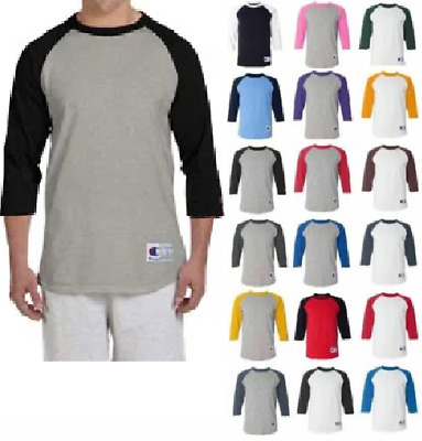 Champion Raglan Baseball Shirt Jersey Mens Tag-less T-Shirt Champion Raglan Baseball Shirt Jersey Mens Tag-less T-Shirt