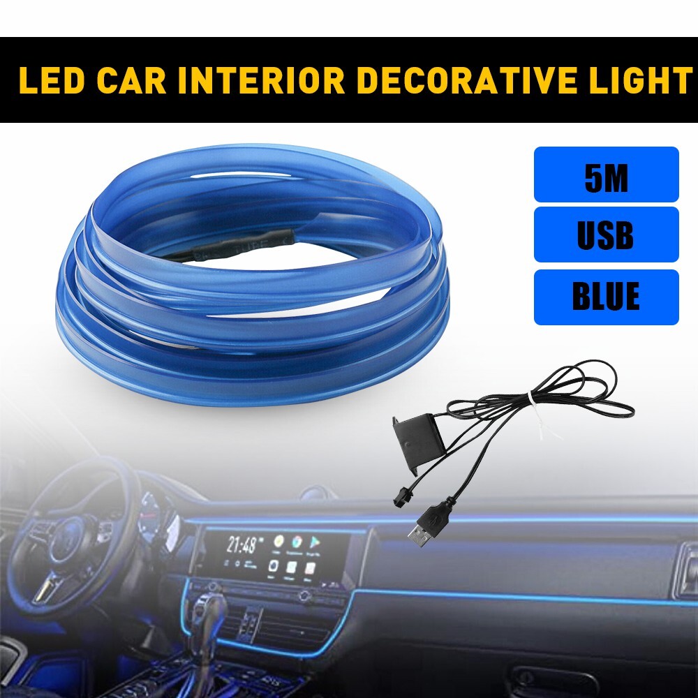Blue LED Car Interior DIY Atmosphere Wire Strip Light Decor Lamp Accessories USB