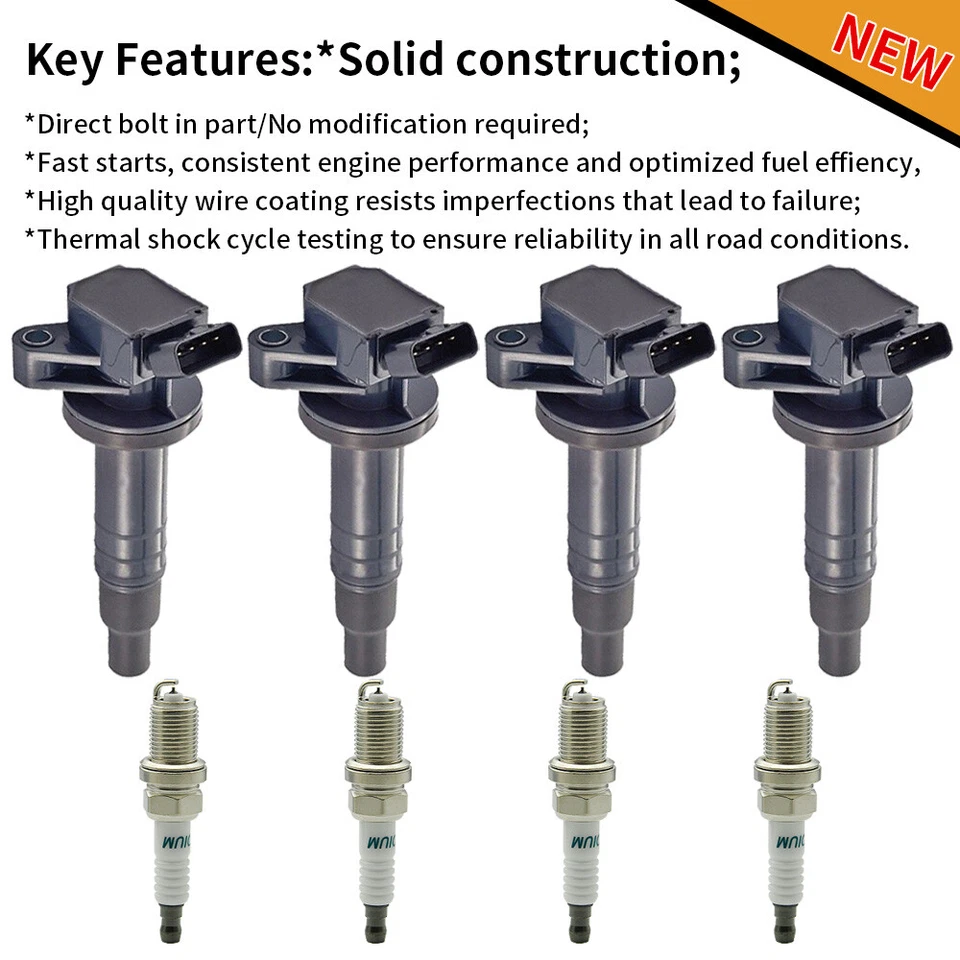Set of 4 Ignition Coil + Spark Plug UF247 for 2000-08 Toyota Corolla Celica 1.8L - Image 3 of 4