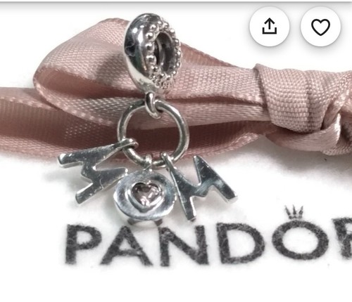 Authentic Pandora Mom Letters Dangle Charm Love Heart - Picture 4 of 4