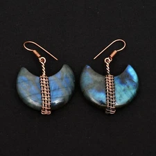Natural Labradorite Gemstone Copper Wire Wrapped Drop Dangle Earrings For Gift