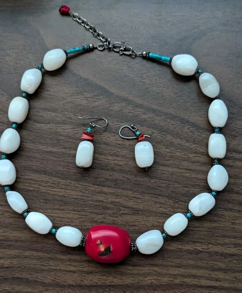Juego de pendientes de ley 925 con cuentas turquesa coral rojo ágata blanca barse Foto 3 de 4