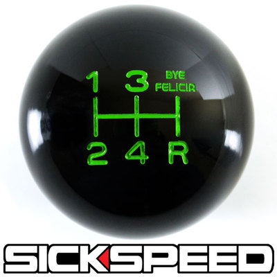 BLACK/GREEN BYE FELICIA SHIFT KNOB FOR 5 SPEED SHORT THROW SHIFTER 12X1.75 K05