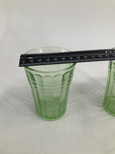 TWO (2) Hazel Atlas Glass MODERNTONE Green Flat Tumblers 4" Depression Glass GLO - 第 4/9 張圖片