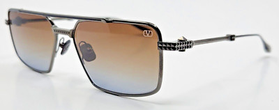 Valentino VLS111C-55 V Black Rhodium/Dark Brown to Blue Lenses Sunglasses NIB
