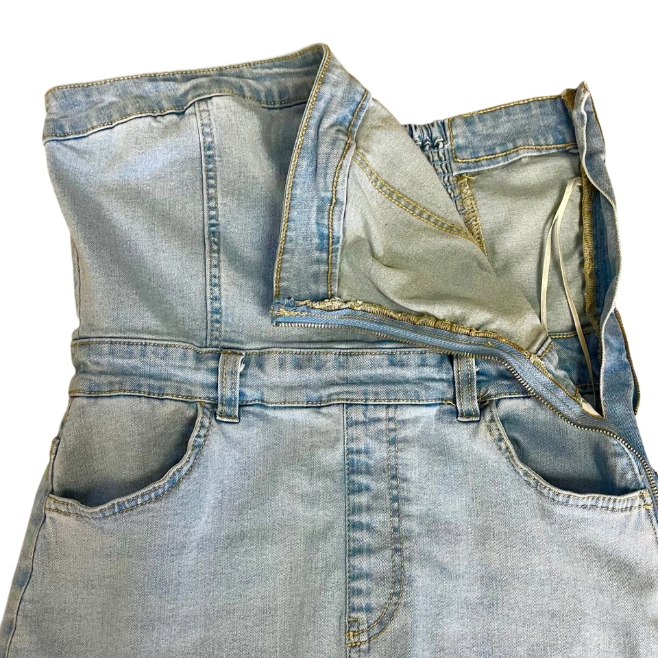 Vestido midi Love Tree denim sem alças cintura alta lavagem leve fenda frontal feminino M - Imagem 4 de 4