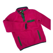 Vineyard Vines Girls Pink Fleece Snap Pullover Jacket Green Trim Size S 7-8