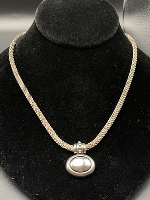  Vintage 18'' 925 Sterling Silver Italian Woven Mesh Choker Necklace Pendant 21g
