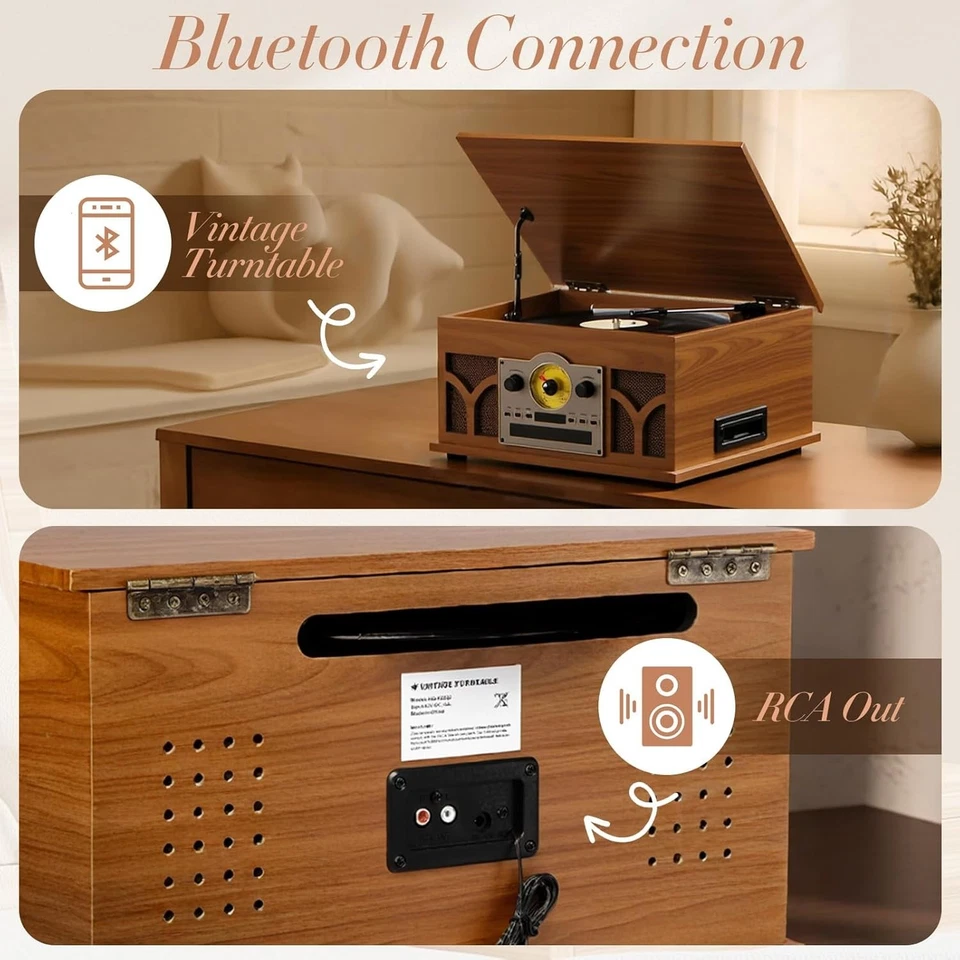 10-in-1 Record Player with Built-in Speakers Wireless Playback, CD & Cassette*US - Image 3 of 4